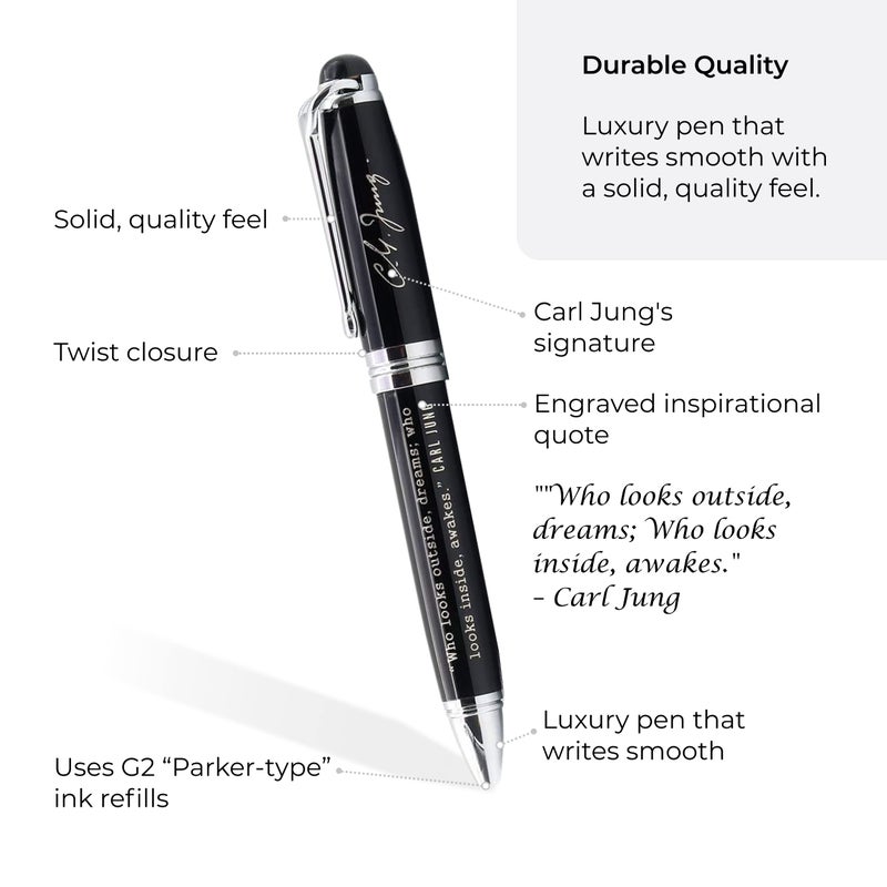 Inkstone Carl Jung Engraved Inspirational Quote Pen - Who looks outside, dreams; Who looks inside, awakes. - Psychology Gifts for Psychologists Therapists Counselors Intellectuals - Image 2